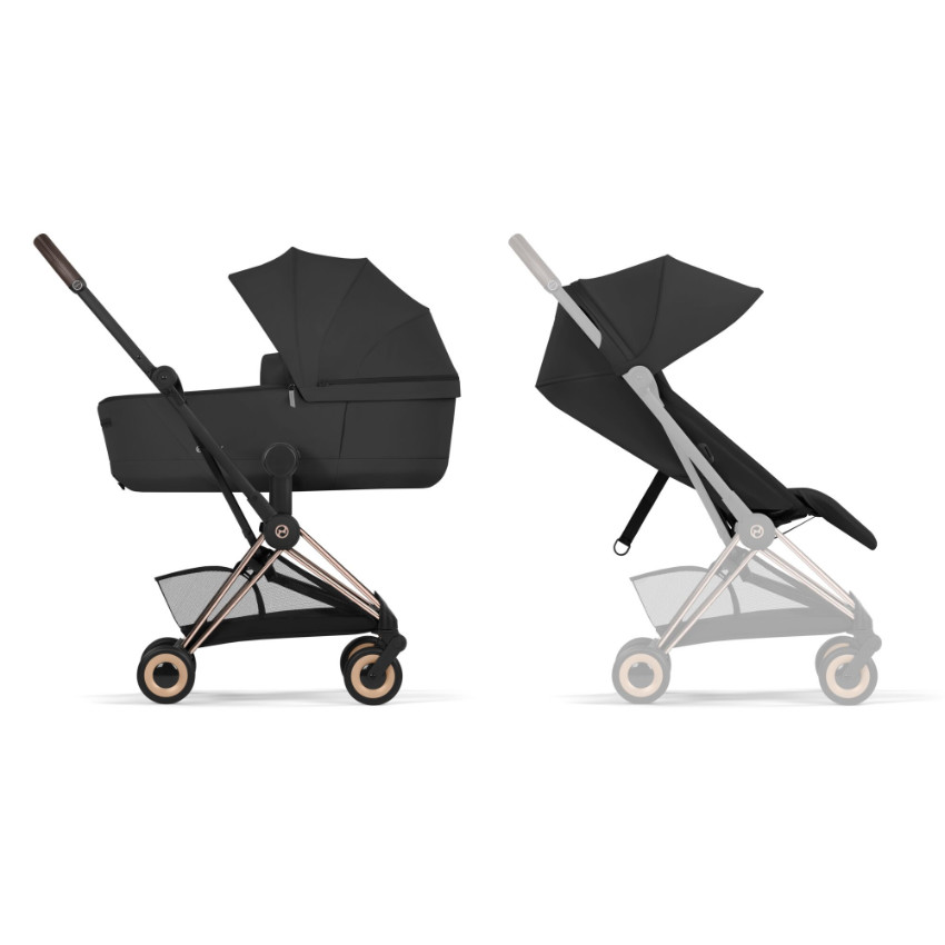 Poussette ultra-compacte Coya 2026 + Nacelle Lux - Rosegold / Sepia Black 