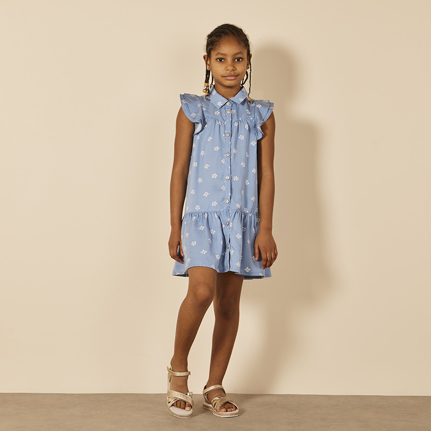 Robe manches courtes volantées imprimé fleurs pour fille