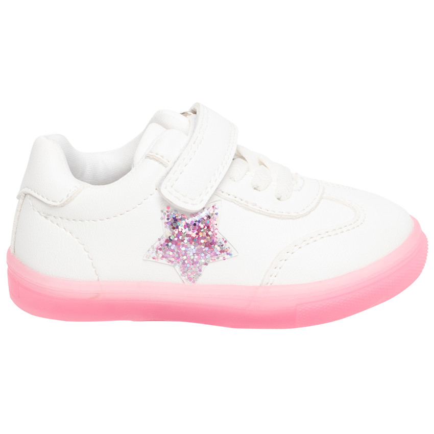 baskets à lacets et scratchs avec étoiles pailletées pour bébé fille - blanc