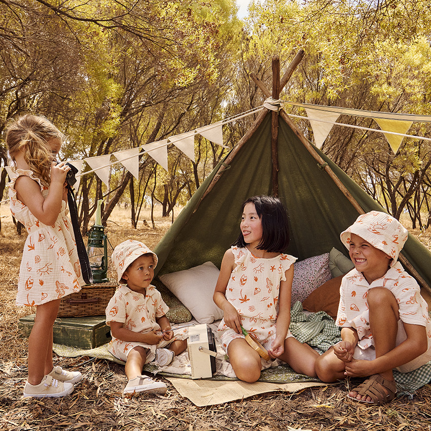 Combishort en tetra imprimé fantaisie vacances pour fille 