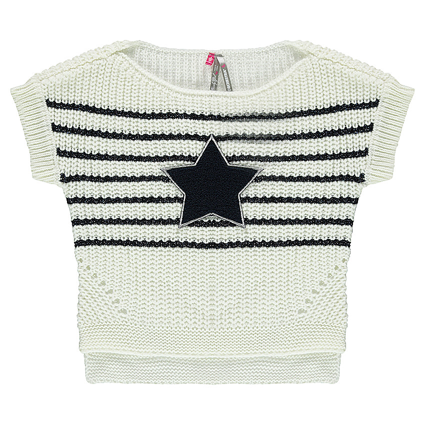 Pull manches courtes à rayures brillantes avec étoile en bouclette 