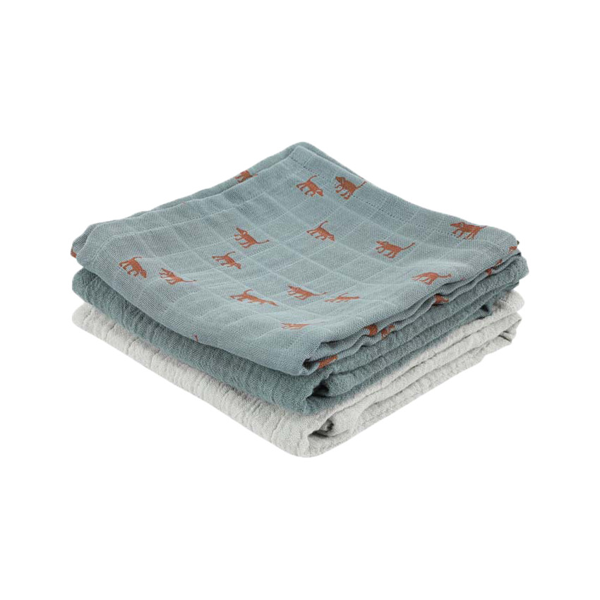 Lot de 3 langes en mousseline de coton - Playful pup Main Lot de 3 langes en mousseline de coton - Playful pup