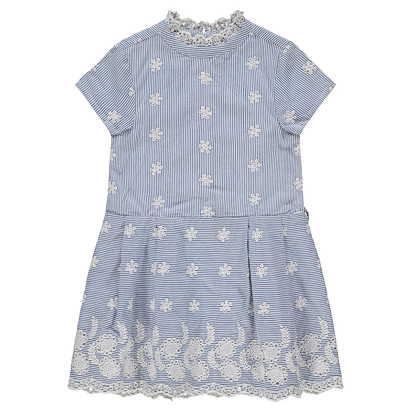 Robe manches courtes à rayures verticales et motifs brodés 