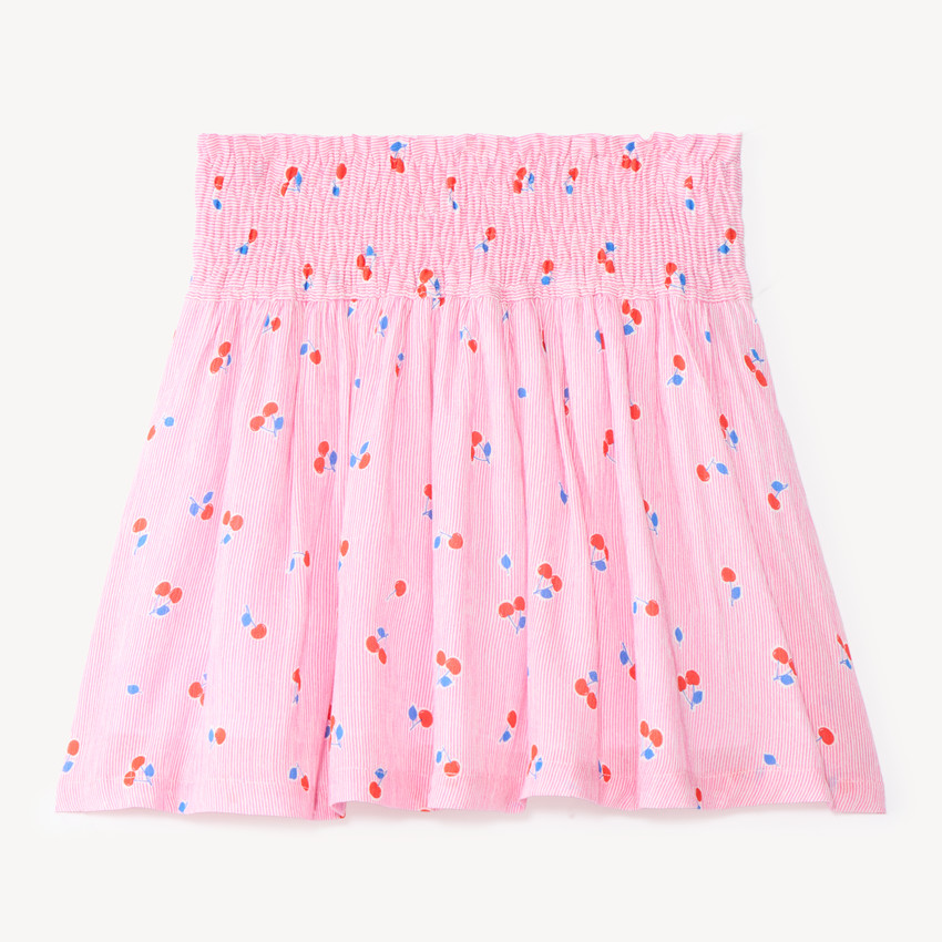 Jupe patineuse smockée imprimé cerises pour fille