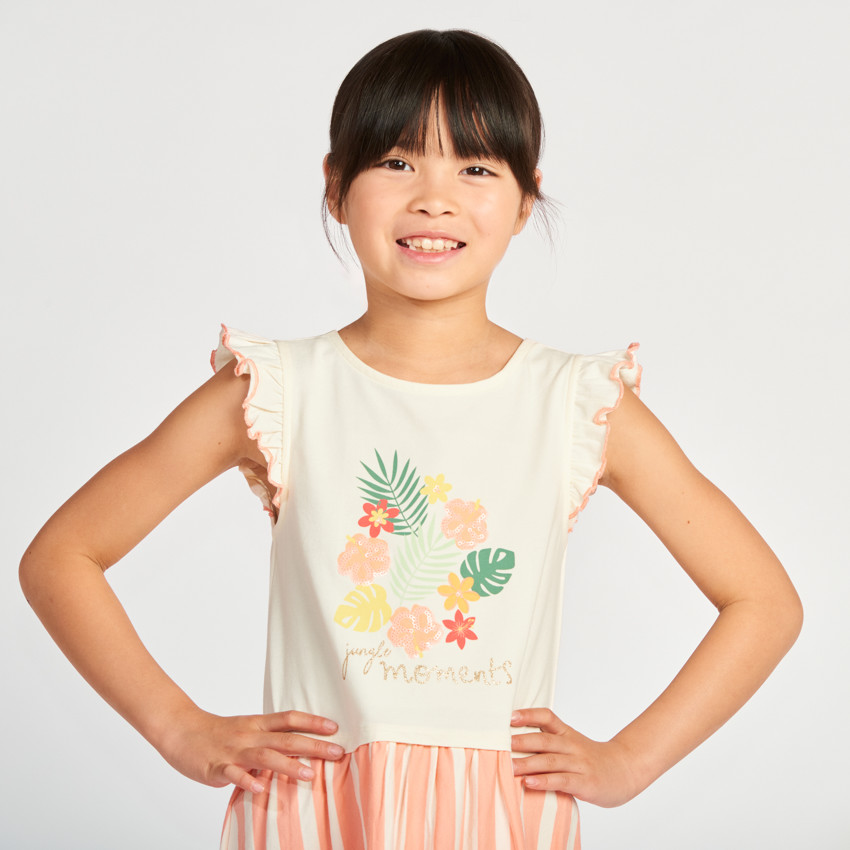 Robe manches courtes effet 2 en 1 rayée pour fille 