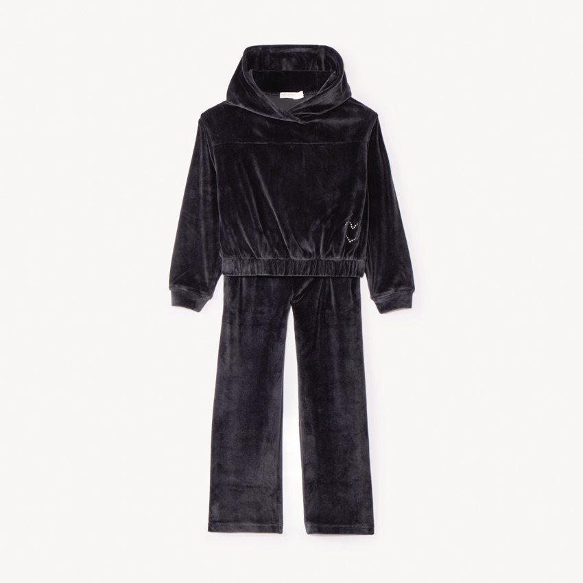 Ensemble sweat à capuche + jogging en velours pour fille - Noir