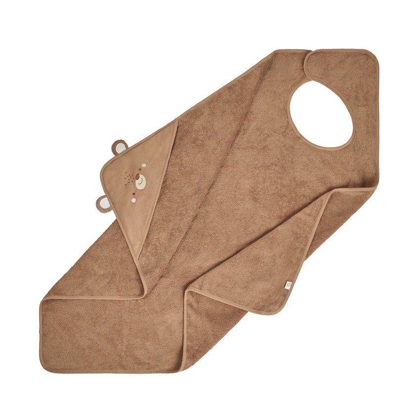 Cape de bain ludique et tablier 2 en 1 Ourson marron - Marron (Prémaman) - Image 1