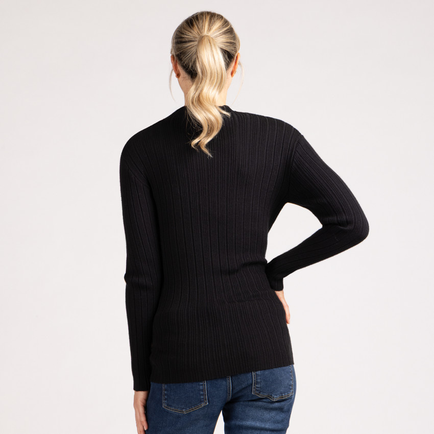 Pull chaussette côtelé à col montant pour femme 