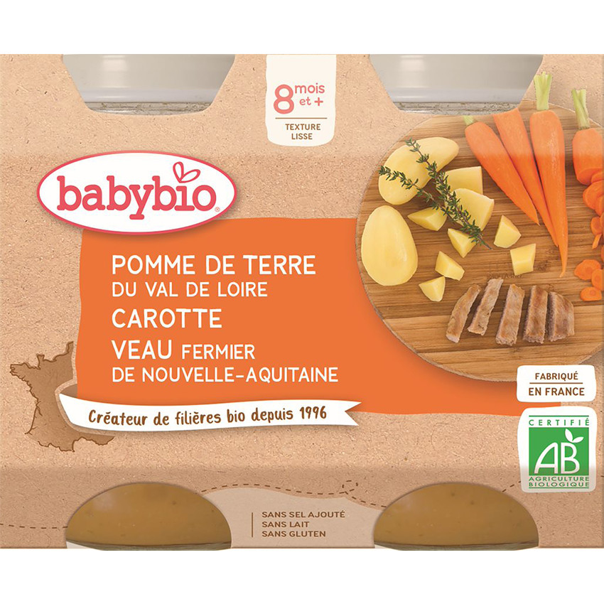 Petits pots de Pomme de terre, Carotte et Veau 2x200g Main Petits pots de Pomme de terre, Carotte et Veau 2x200g