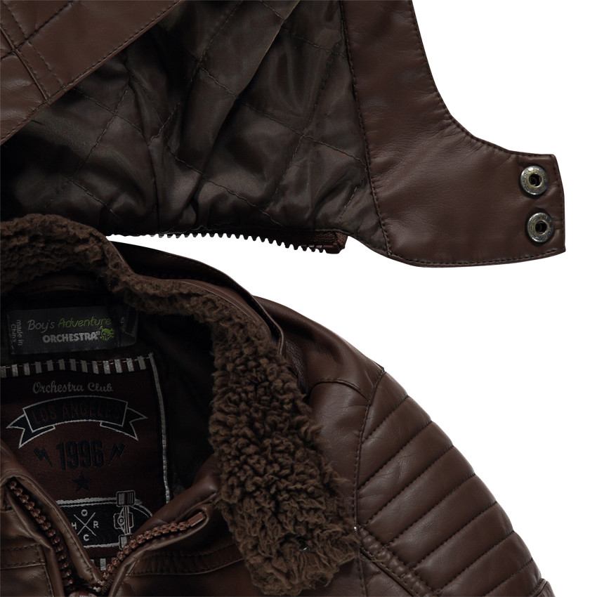 Blouson effet cuir à capuche amovible style motard 