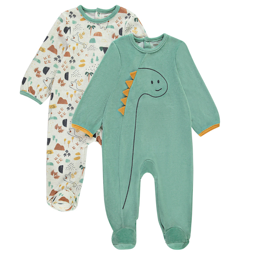 Lot de 2 dors-bien velours dinosaures pour bébé garçon avec ouvertures différentes selon l&#39;âge