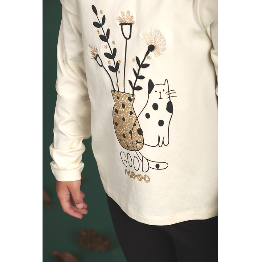 T-shirt manches longues en jersey print chat pour fille 