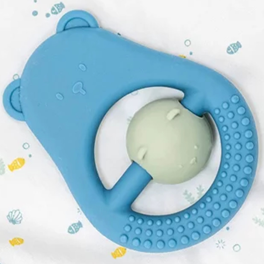 Hochet de dentition en silicone Maman ours et bébé bleu 