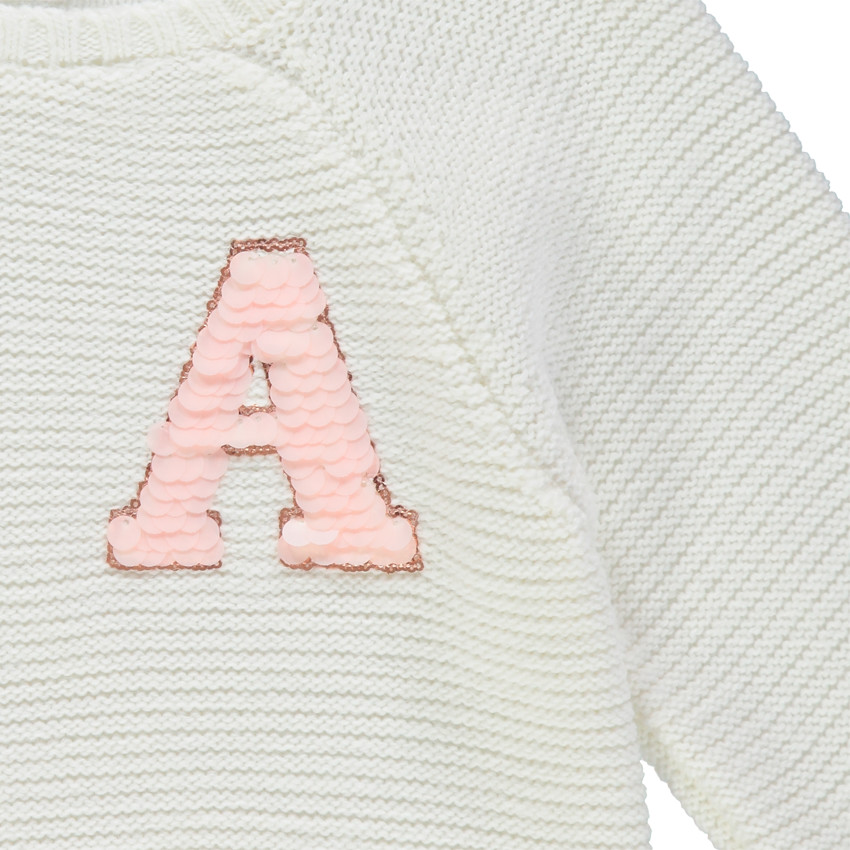 Pull en tricot blanc pour fille avec lettres en sequins  