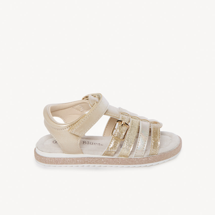 Sandales à brides dorées à paillettes avec boucle pour fille 