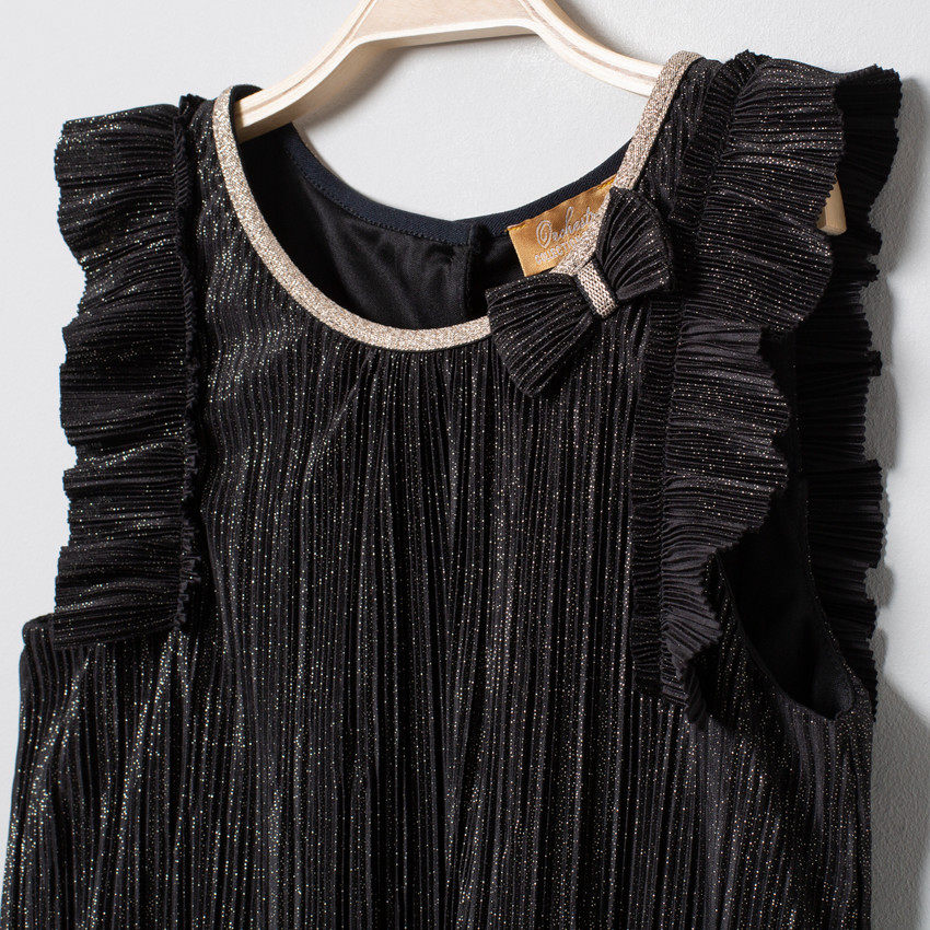 Robe de fêtes plissée irisée à manches volantées Main Robe de fêtes plissée irisée à manches volantées