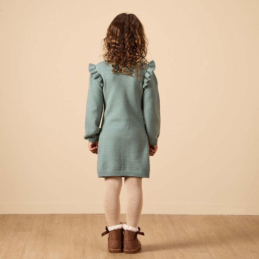 Robe manches longues volantées en tricot pour fille 