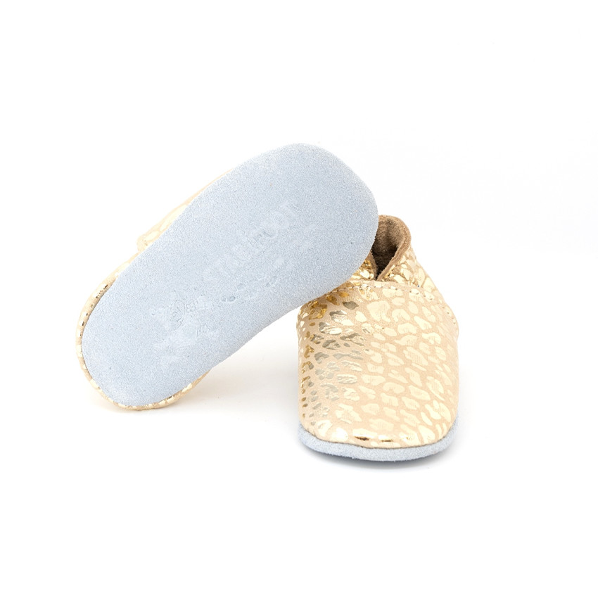 Chaussons souples 12-18M en cuir Babysoft Doré motif Léopard 