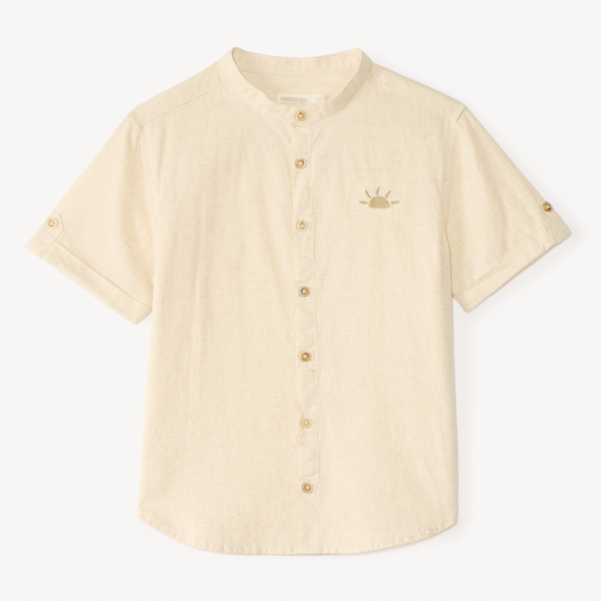 Chemise manches courtes col mao broderie soleil pour garçon 
