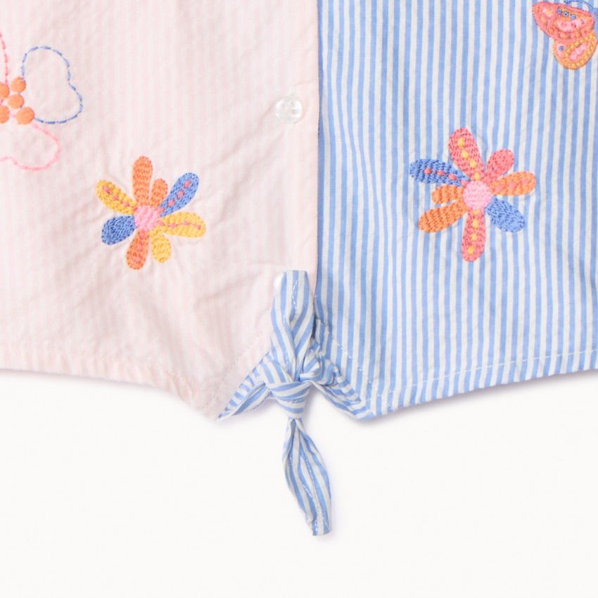 Chemise manches courtes en seersucker avec broderie pour fille  