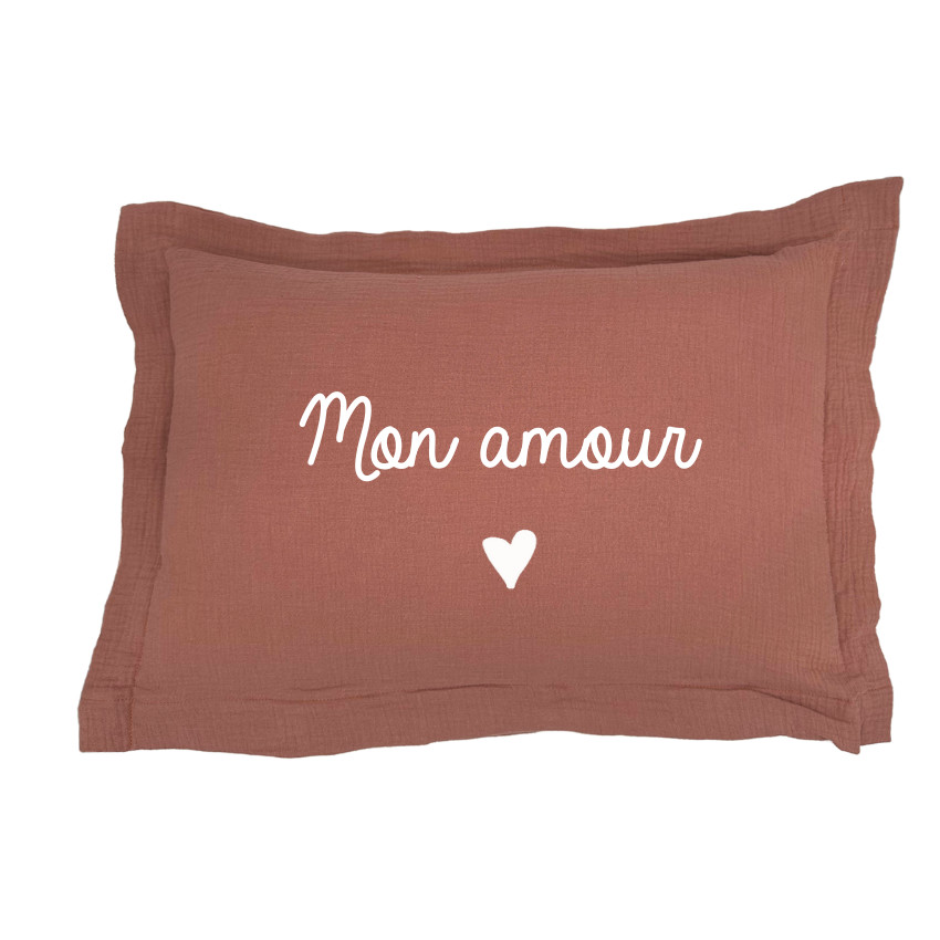 Coussin déco "Mon amour" - Vieux rose 