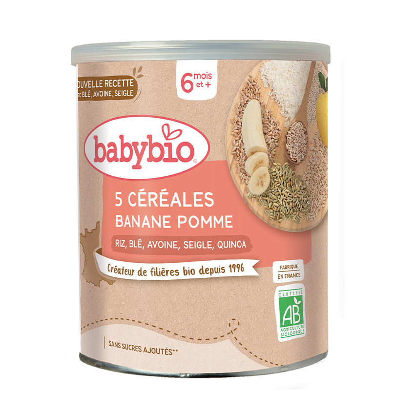 Mélange 5 céréales avec banane et pomme bio 6M+ 220g 
