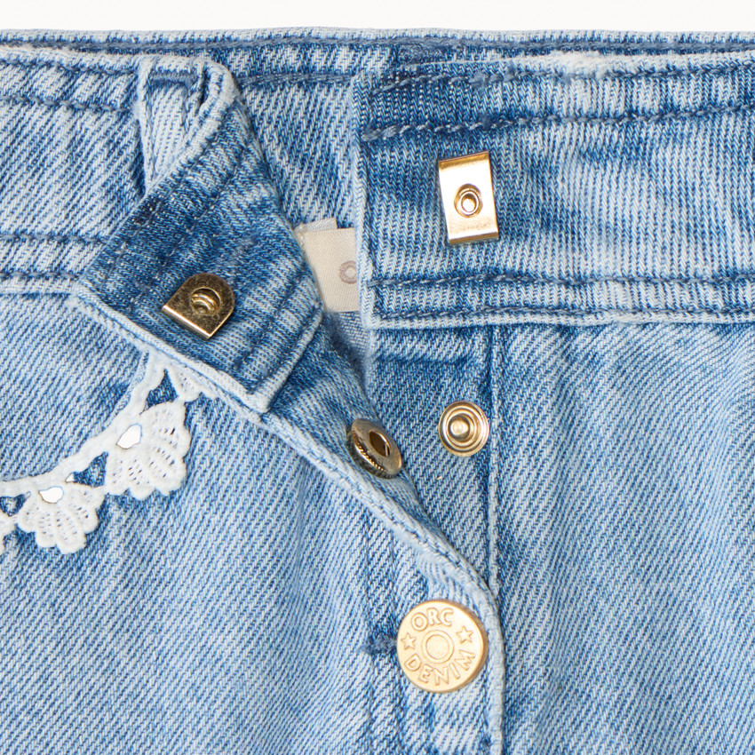 Short long en jean à broderie avec taille ajustable pour fille 