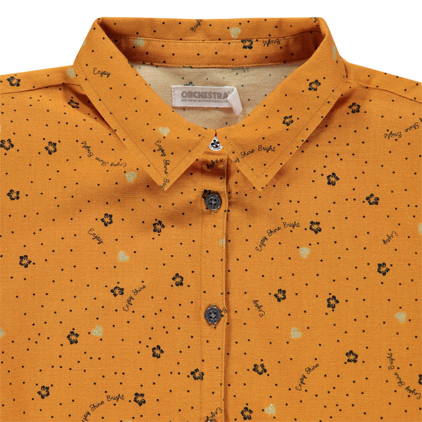 Chemise manches longues jaune à nouer et imprimé floral all-over 