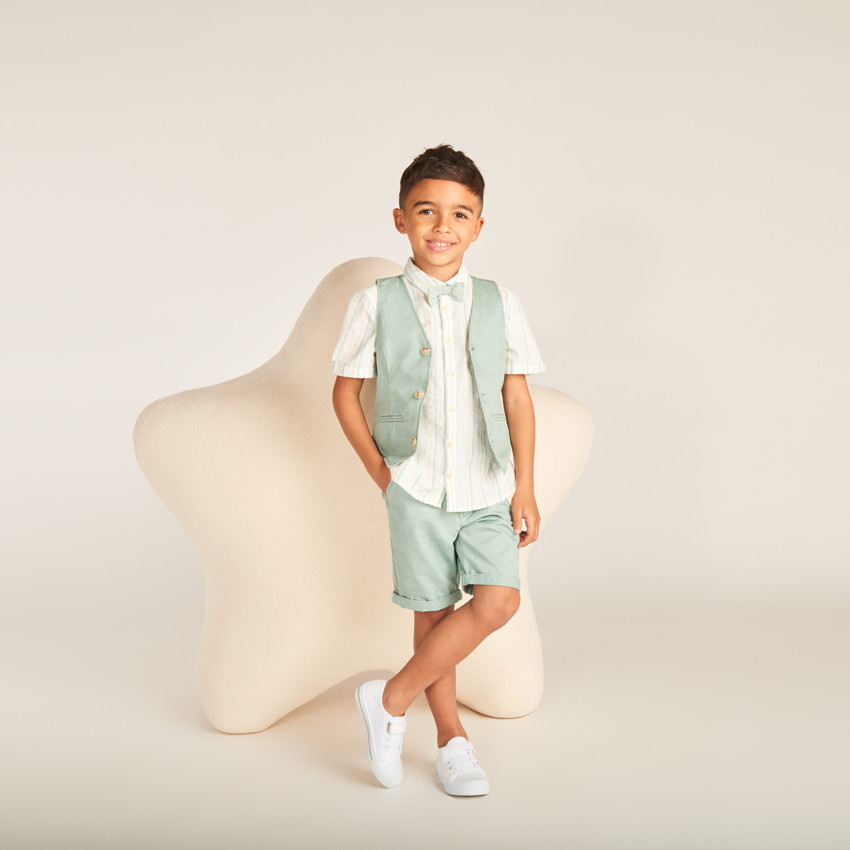 Chemise à manches courtes rayée + nœud papillon pour garçon