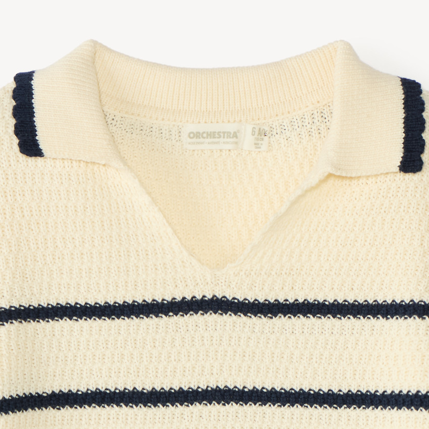 Pull col polo fille style marin 