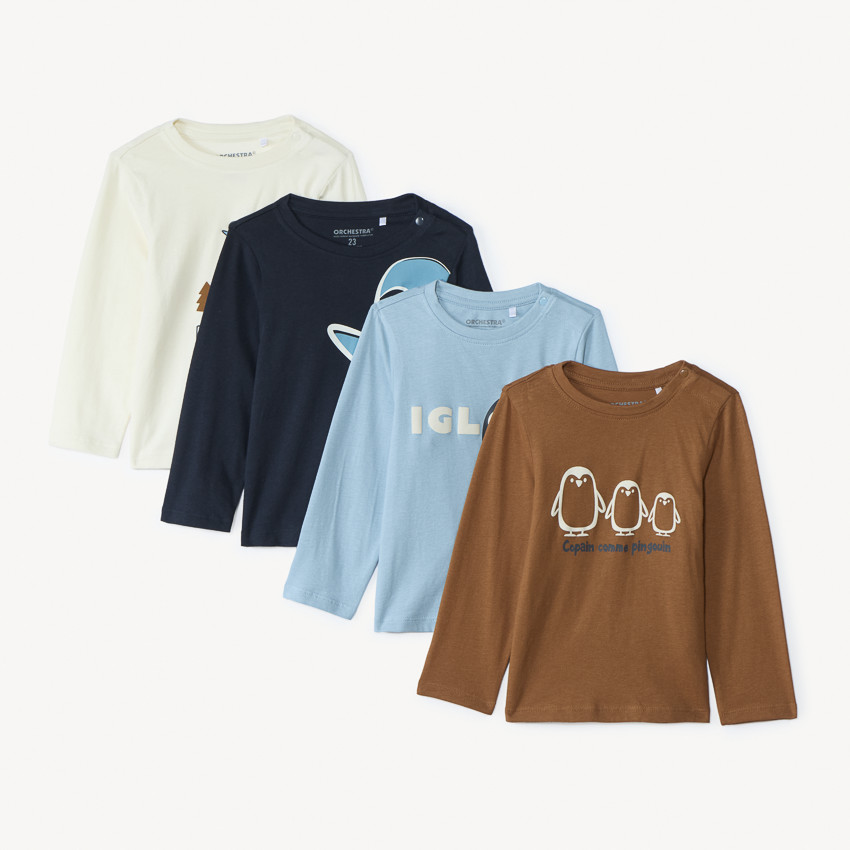 Lot de 4 t-shirts manches longues motifs pingouins pour bébé garçon - Multicolore