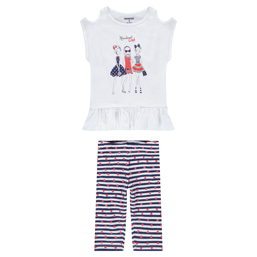 Ensemble avec tunique printée et legging court rayé 