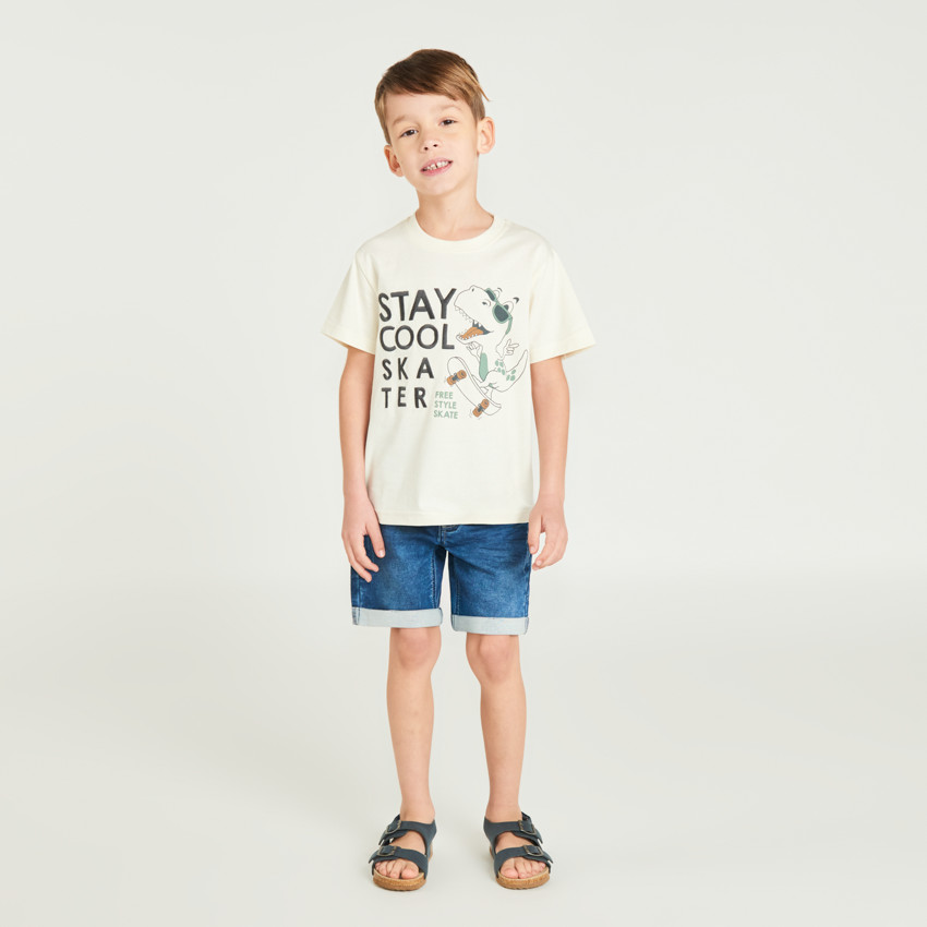 T-shirt manches courtes print et broderie fantaisie pour garçon 