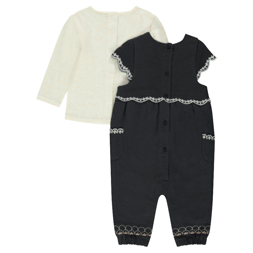 Ensemble tee-shirt uni et combinaion effet 2 en 1  