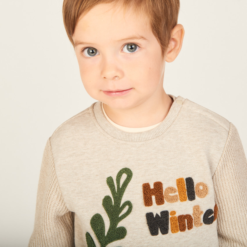 Pull bi-matière à patchs bouclettes pour bébé garçon 