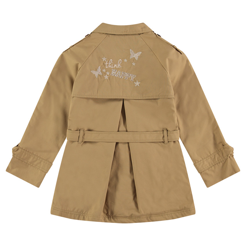 Trench couleur sable doublé sherpa avec broderies fantaisie 
