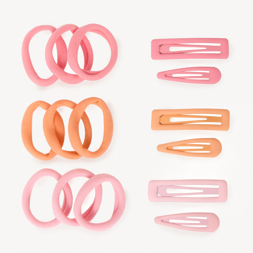 Lot de 6 barrettes + 9 élastiques unis pour fille