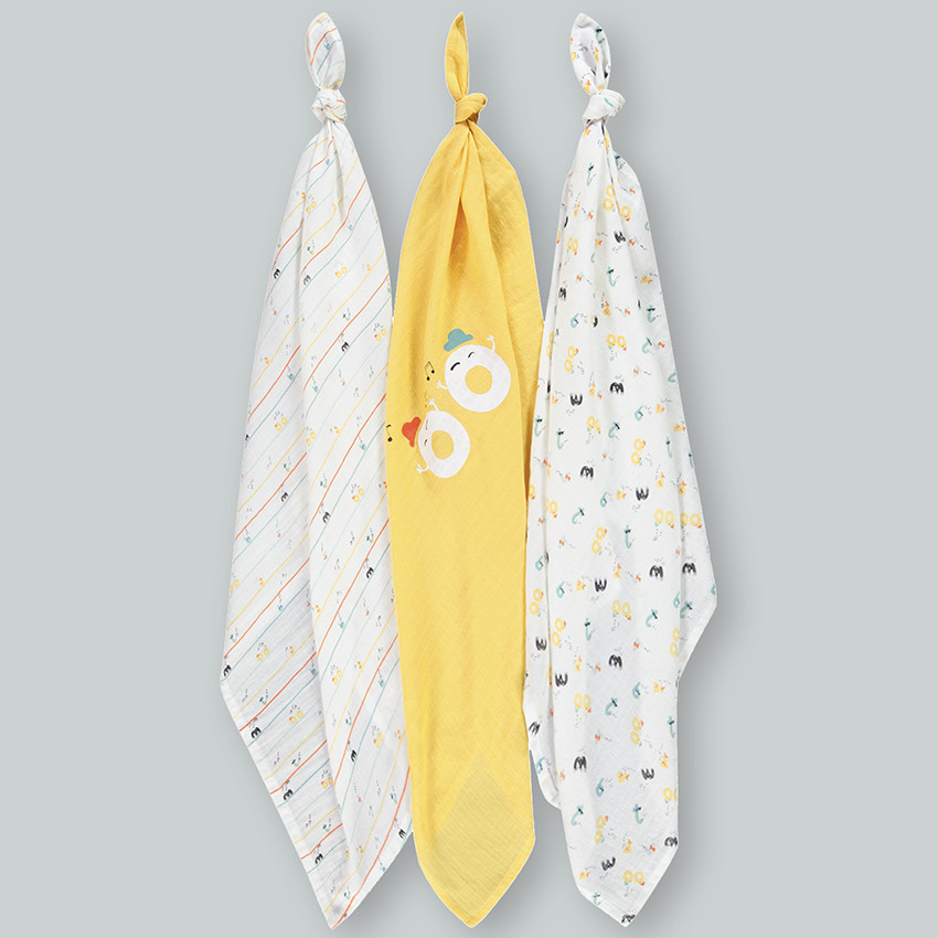 Lot de 3 langes en coton 70 x 70 cm à imprimés esprit musique 