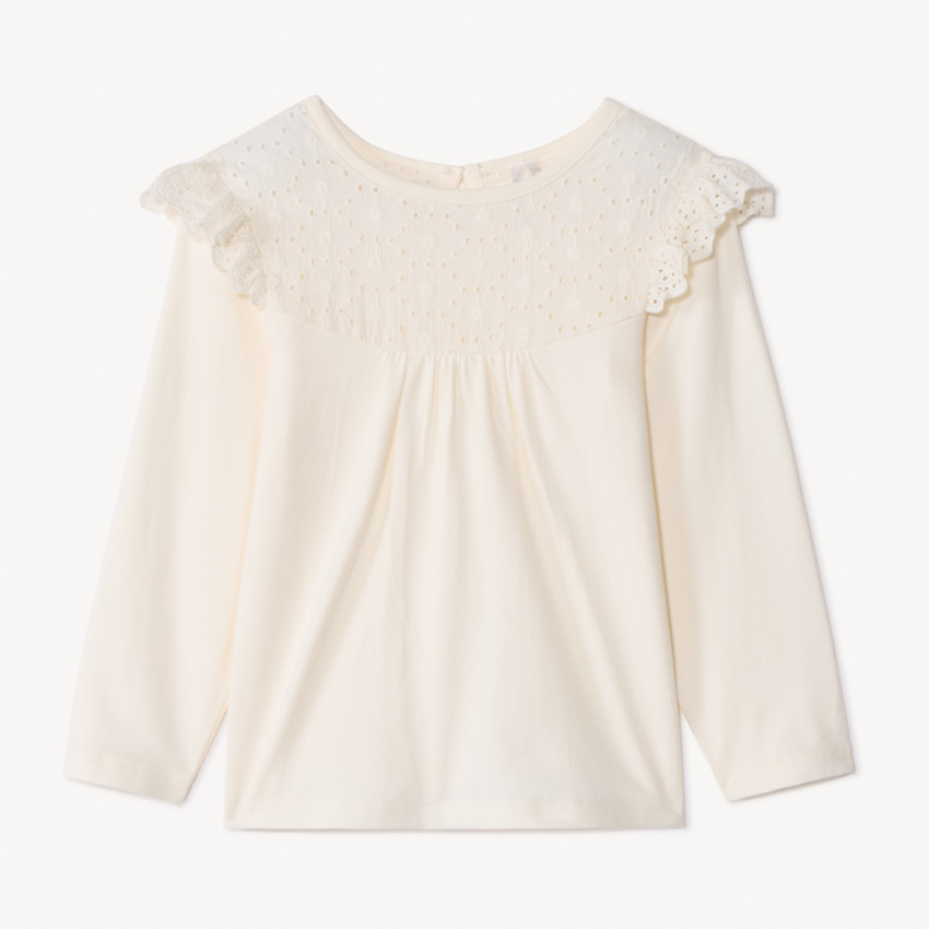 T-shirt manches longues uni à col marin brodé pour bébé fille