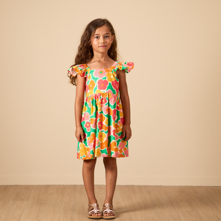 Robe manches courtes imprimé fleurs plates pour fille 