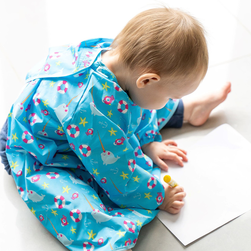 Bavoir tablier à manches longues imprimé Bord de mer 
