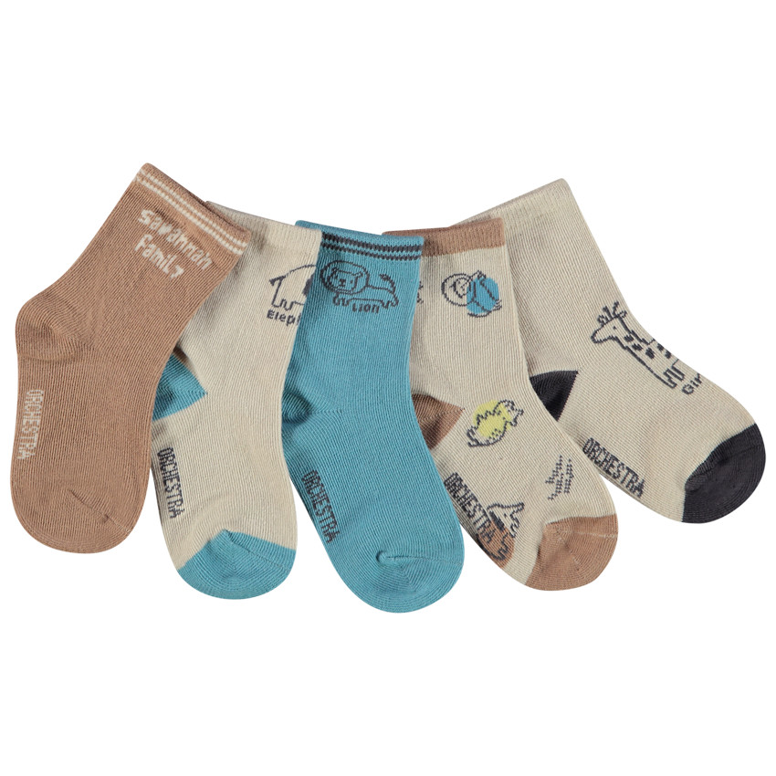 Lot de 5 paires de chaussettes animaux de la savane pour bébé garçon 