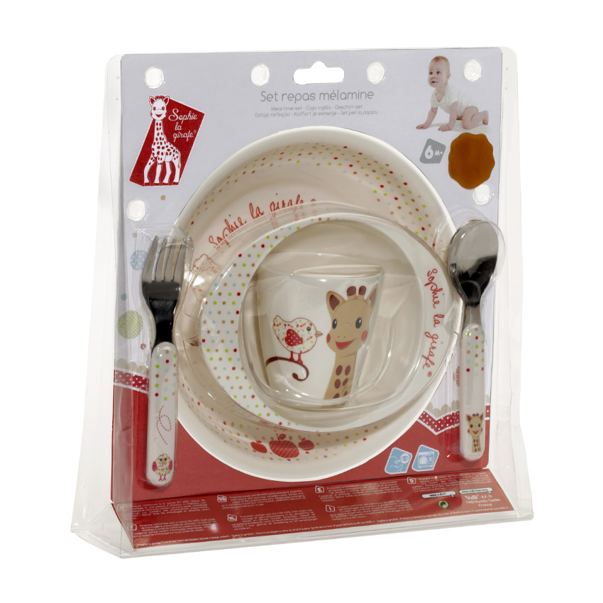 Set repas mélamine Sophie la Girafe - Kiwi - Beige