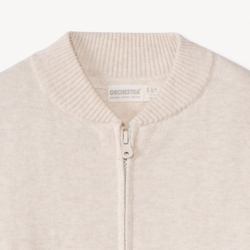 Gilet zippé col teddy en tricot uni pour garçon 