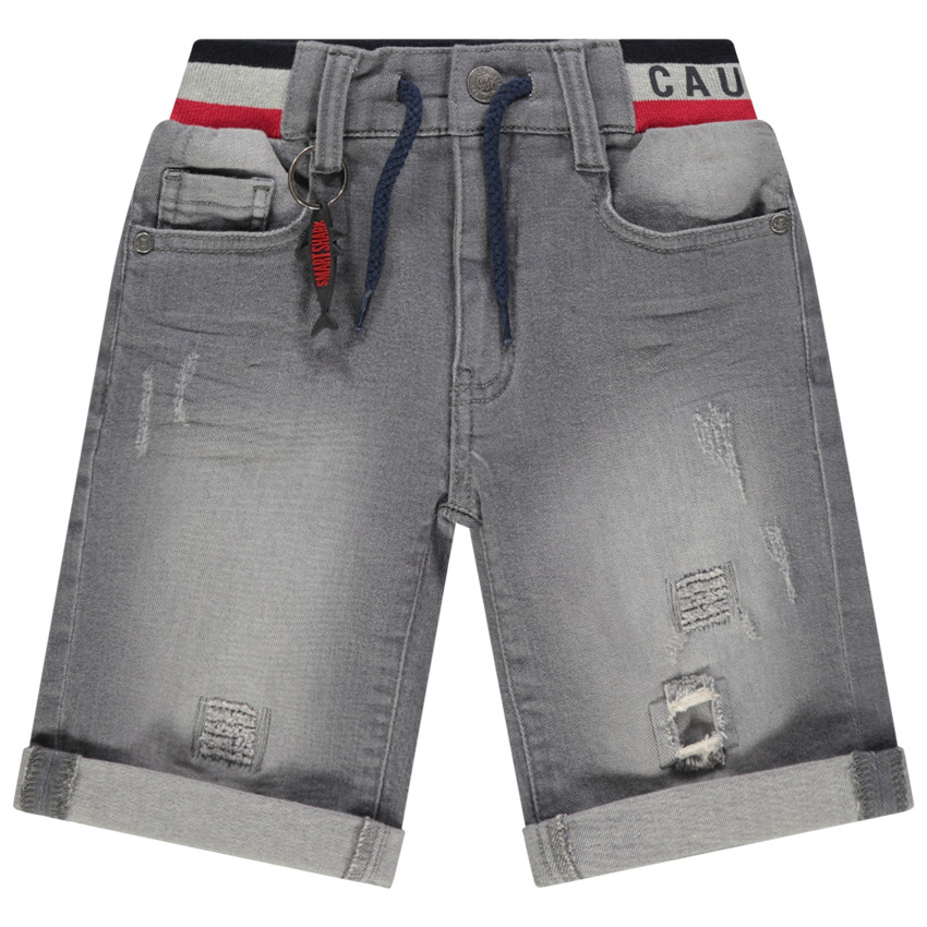 Bermuda en jean effet used à taille élastiquée rayée
