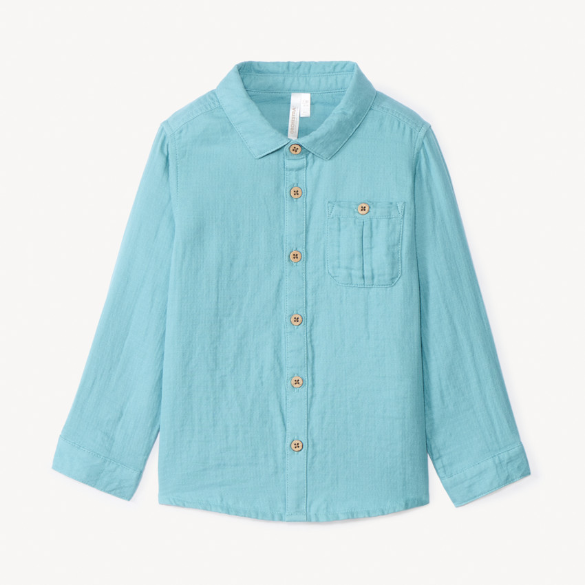 Chemise manches longues uni en double gaze pour bébé garçon