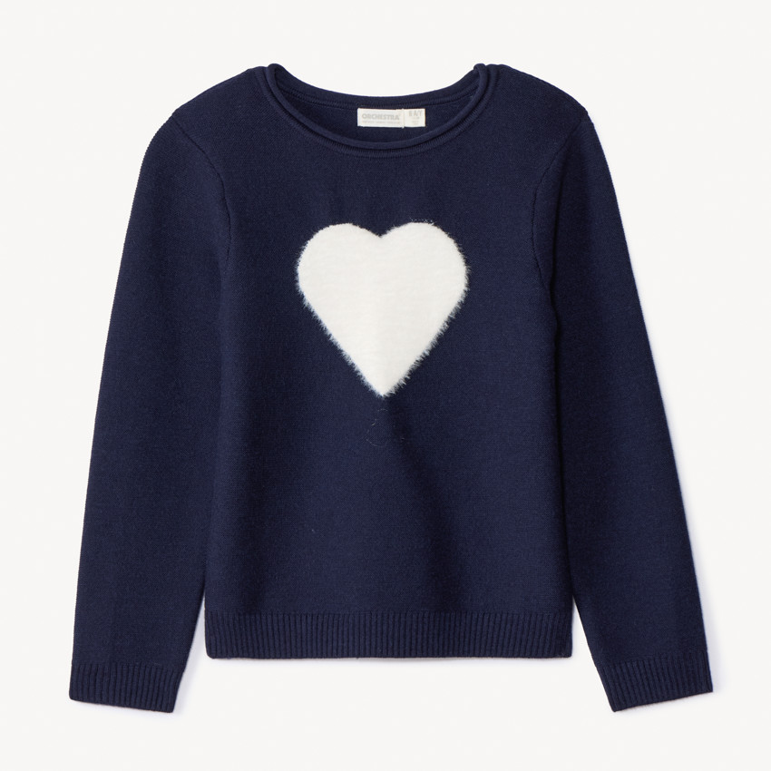 Pull manches longues tricot à motif pelucheux pour fille