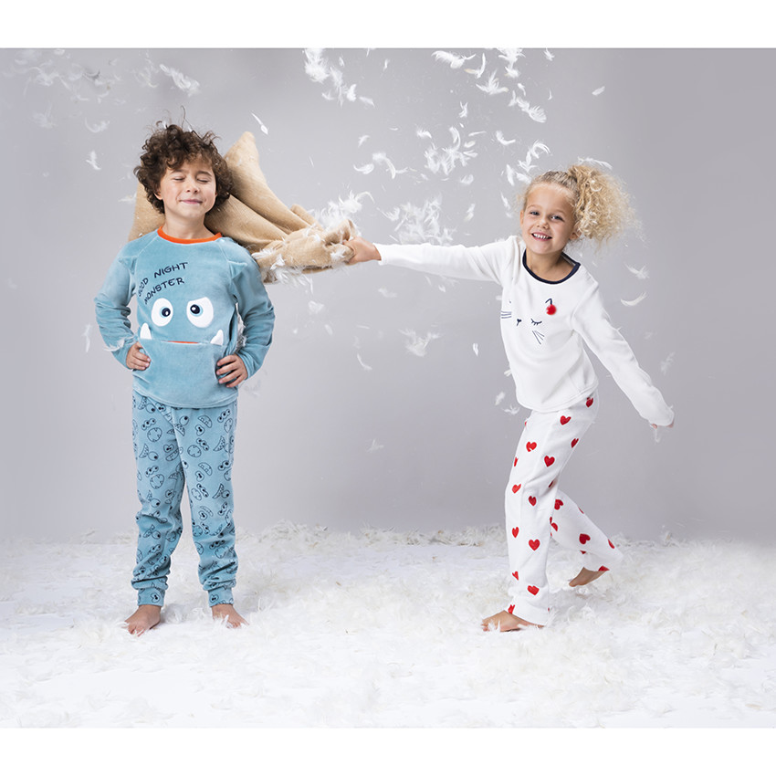 Pyjama en velours motif monstre en relief pour garçon 