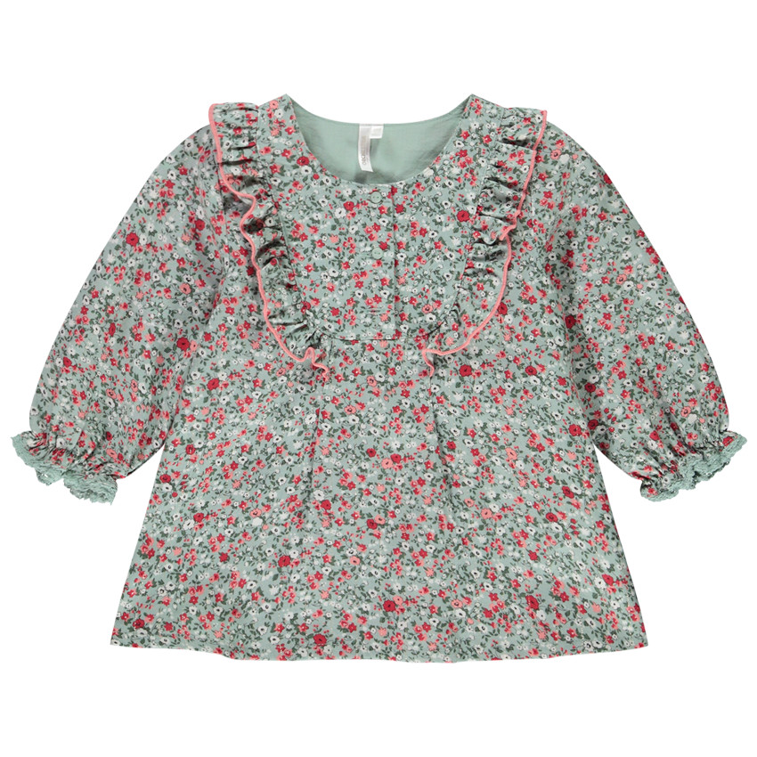 Tunique en voile de coton et doublure en popeline imprimé fleuri pour bébé fille 