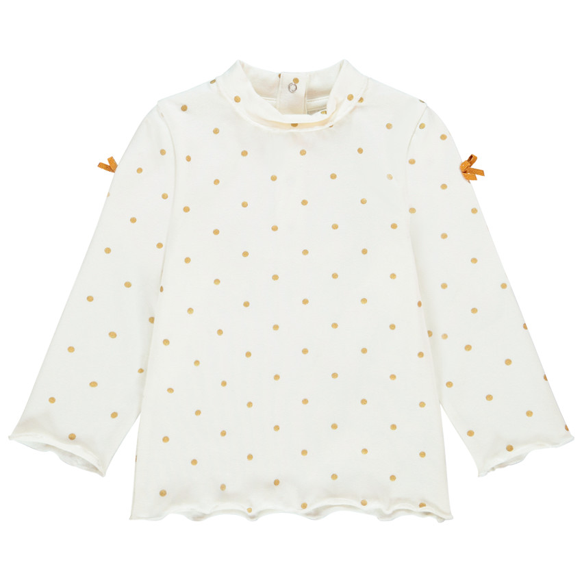 Sous-pull col cheminée à pois dorés pour bébé fille